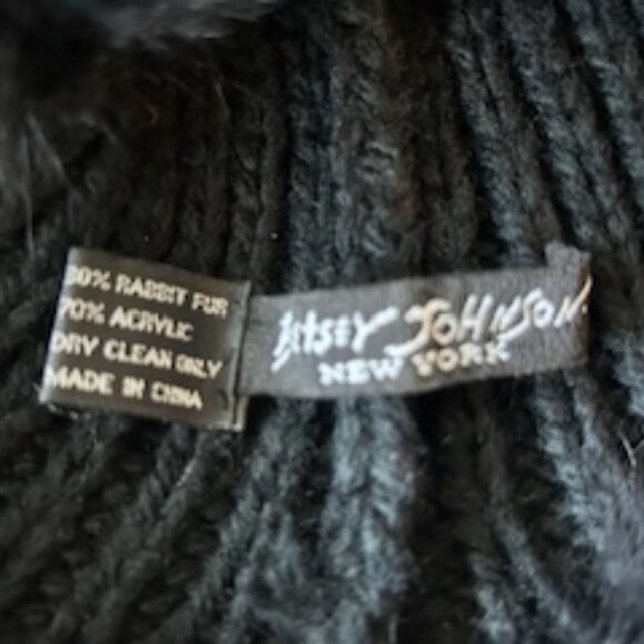 Betsey Johnson Black knit embroidered Hat/Scarf - Picture 4 of 5